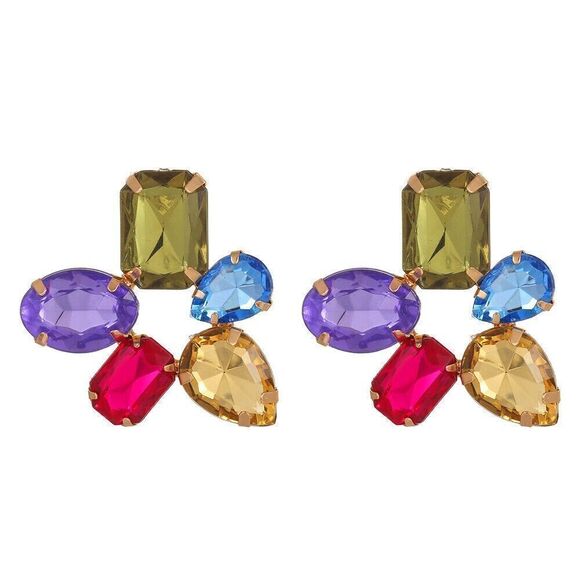 Goldtone Multicolor Faux Gemstone Drop Earrings - Picture 1 of 6